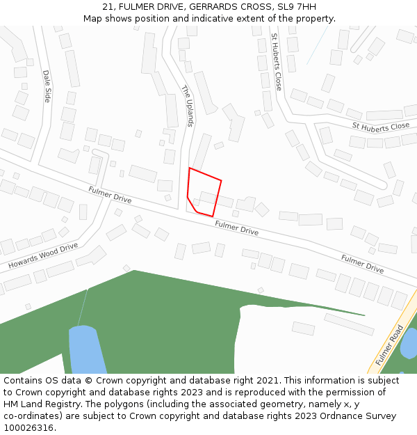 21, FULMER DRIVE, GERRARDS CROSS, SL9 7HH: Location map and indicative extent of plot