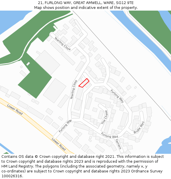 21, FURLONG WAY, GREAT AMWELL, WARE, SG12 9TE: Location map and indicative extent of plot