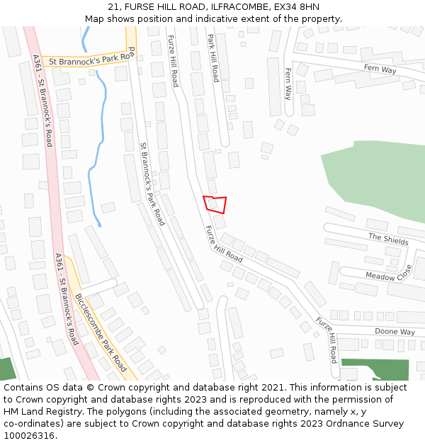 21, FURSE HILL ROAD, ILFRACOMBE, EX34 8HN: Location map and indicative extent of plot