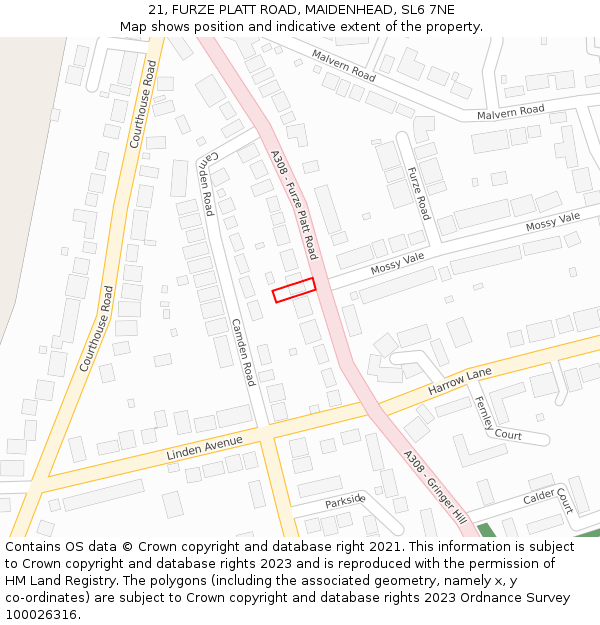 21, FURZE PLATT ROAD, MAIDENHEAD, SL6 7NE: Location map and indicative extent of plot