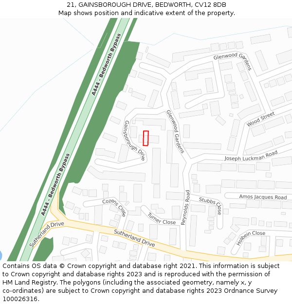 21, GAINSBOROUGH DRIVE, BEDWORTH, CV12 8DB: Location map and indicative extent of plot