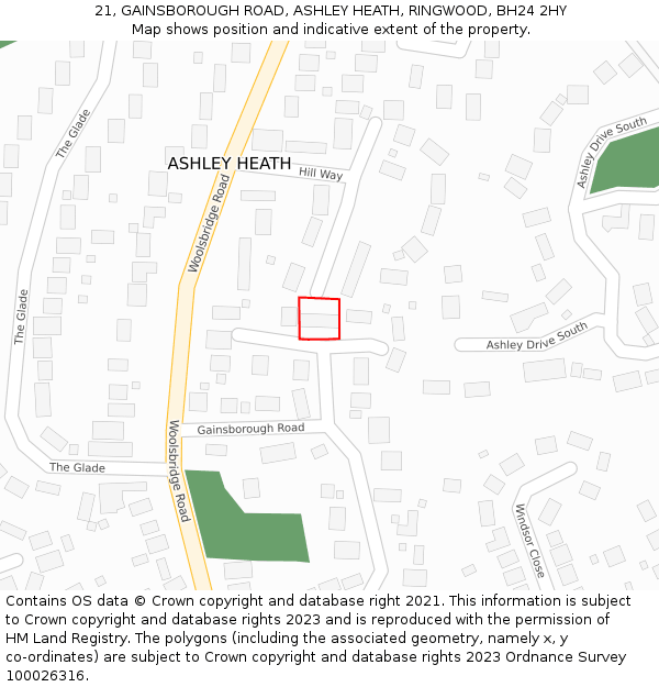 21, GAINSBOROUGH ROAD, ASHLEY HEATH, RINGWOOD, BH24 2HY: Location map and indicative extent of plot