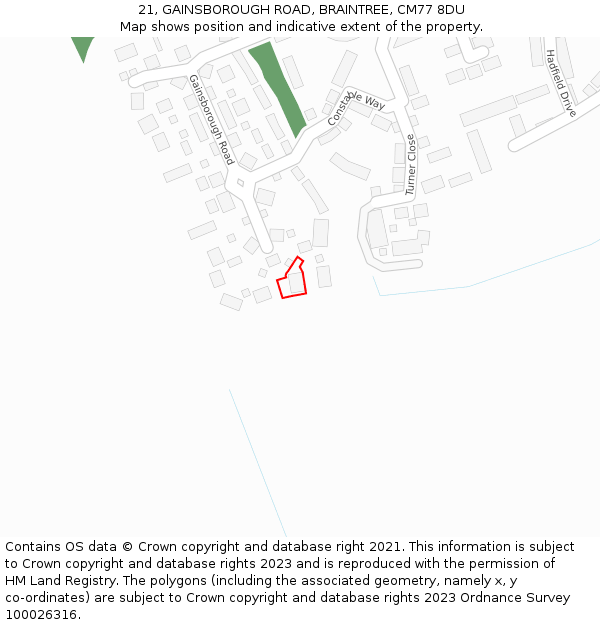 21, GAINSBOROUGH ROAD, BRAINTREE, CM77 8DU: Location map and indicative extent of plot