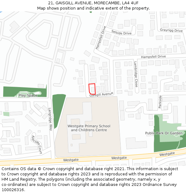 21, GAISGILL AVENUE, MORECAMBE, LA4 4UF: Location map and indicative extent of plot