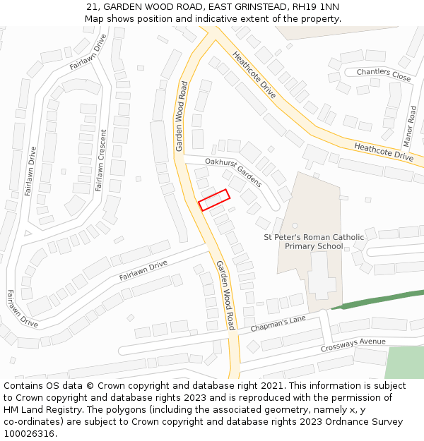 21, GARDEN WOOD ROAD, EAST GRINSTEAD, RH19 1NN: Location map and indicative extent of plot