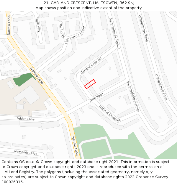 21, GARLAND CRESCENT, HALESOWEN, B62 9NJ: Location map and indicative extent of plot