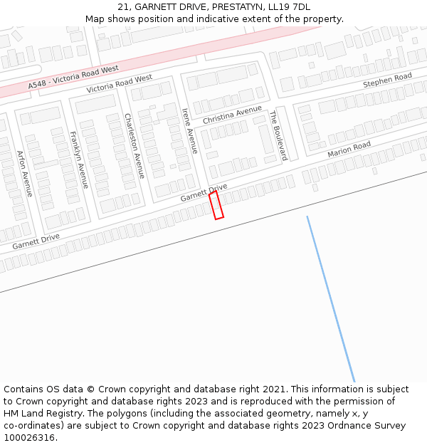 21, GARNETT DRIVE, PRESTATYN, LL19 7DL: Location map and indicative extent of plot