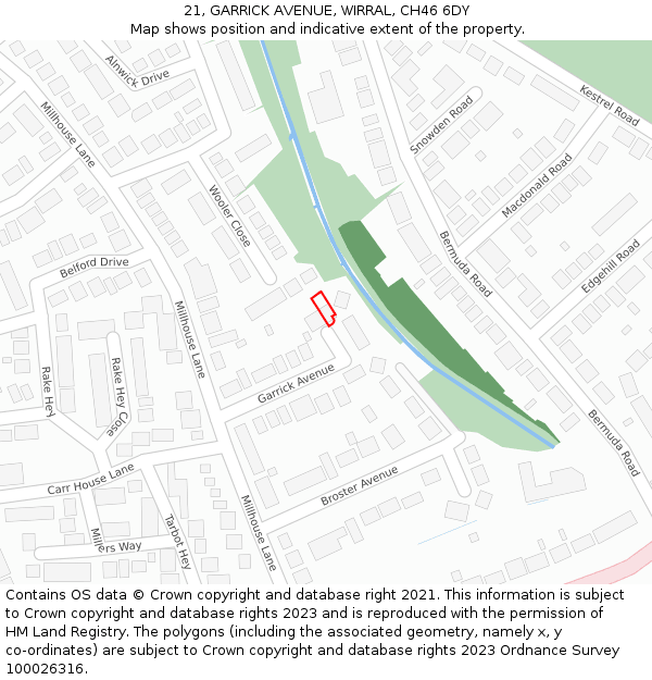 21, GARRICK AVENUE, WIRRAL, CH46 6DY: Location map and indicative extent of plot