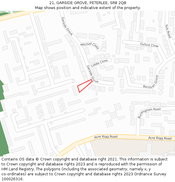 21, GARSIDE GROVE, PETERLEE, SR8 2QB: Location map and indicative extent of plot