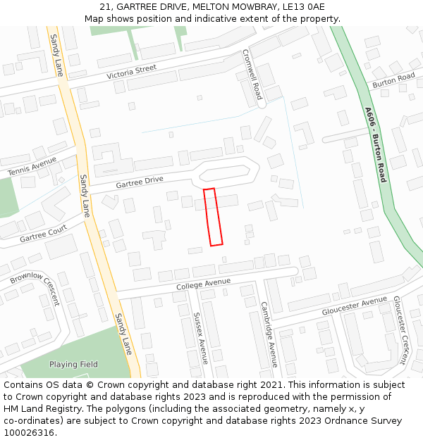 21, GARTREE DRIVE, MELTON MOWBRAY, LE13 0AE: Location map and indicative extent of plot