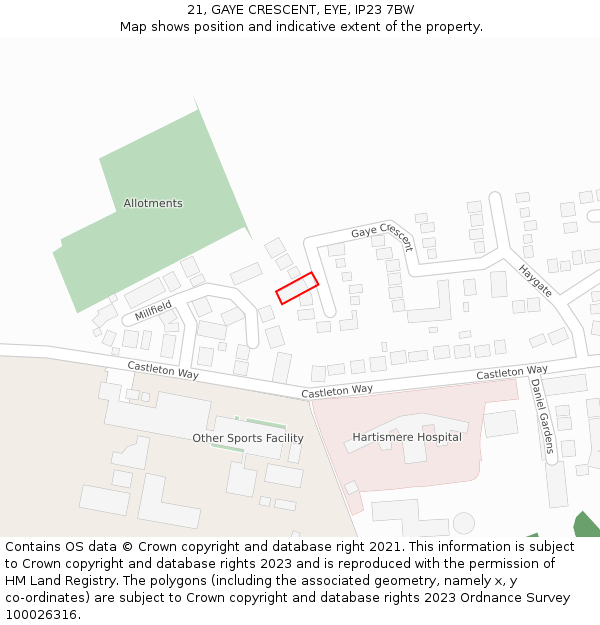 21, GAYE CRESCENT, EYE, IP23 7BW: Location map and indicative extent of plot