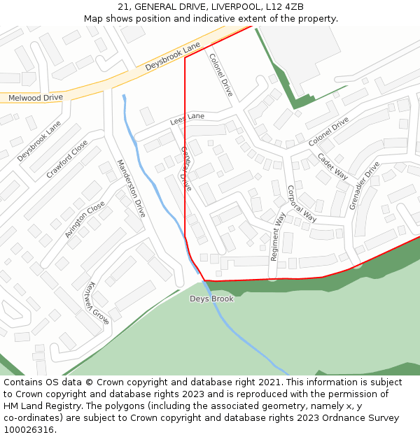 21, GENERAL DRIVE, LIVERPOOL, L12 4ZB: Location map and indicative extent of plot