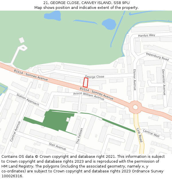 21, GEORGE CLOSE, CANVEY ISLAND, SS8 9PU: Location map and indicative extent of plot