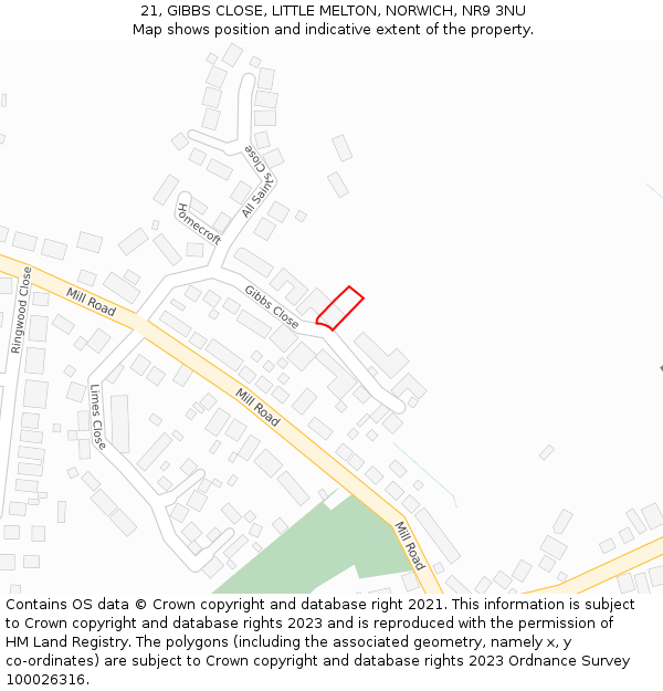 21, GIBBS CLOSE, LITTLE MELTON, NORWICH, NR9 3NU: Location map and indicative extent of plot