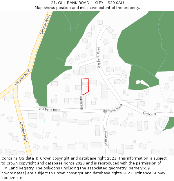 21, GILL BANK ROAD, ILKLEY, LS29 0AU: Location map and indicative extent of plot