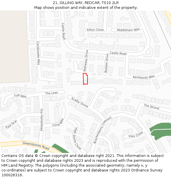 21, GILLING WAY, REDCAR, TS10 2LR: Location map and indicative extent of plot