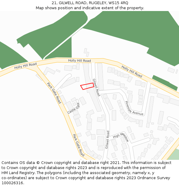 21, GILWELL ROAD, RUGELEY, WS15 4RQ: Location map and indicative extent of plot