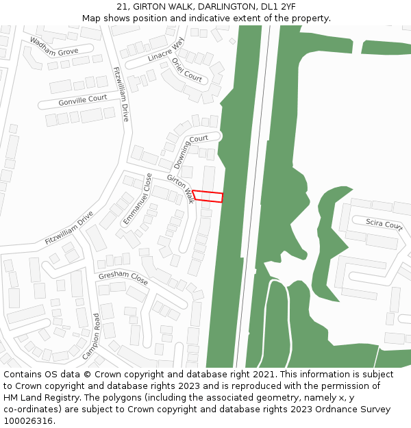 21, GIRTON WALK, DARLINGTON, DL1 2YF: Location map and indicative extent of plot