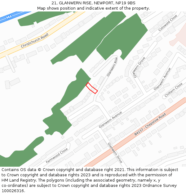 21, GLANWERN RISE, NEWPORT, NP19 9BS: Location map and indicative extent of plot