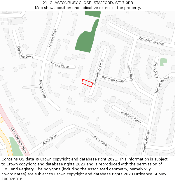 21, GLASTONBURY CLOSE, STAFFORD, ST17 0PB: Location map and indicative extent of plot