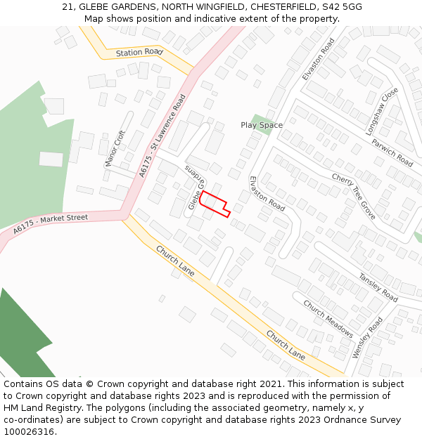 21, GLEBE GARDENS, NORTH WINGFIELD, CHESTERFIELD, S42 5GG: Location map and indicative extent of plot