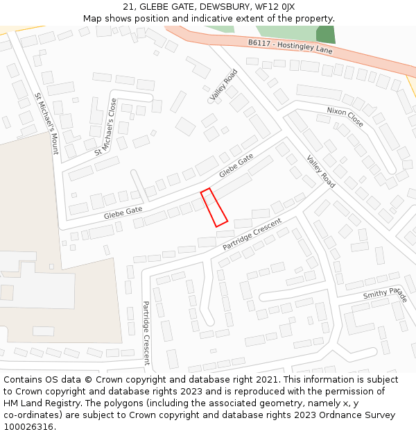 21, GLEBE GATE, DEWSBURY, WF12 0JX: Location map and indicative extent of plot