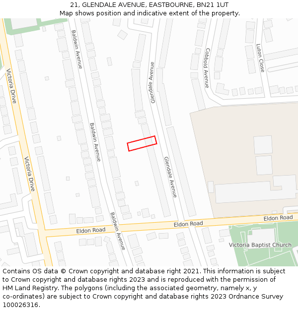 21, GLENDALE AVENUE, EASTBOURNE, BN21 1UT: Location map and indicative extent of plot