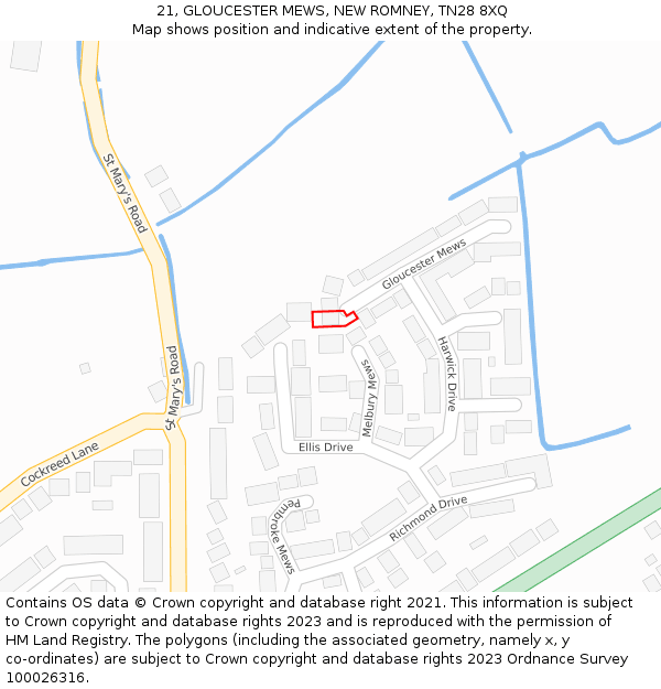 21, GLOUCESTER MEWS, NEW ROMNEY, TN28 8XQ: Location map and indicative extent of plot