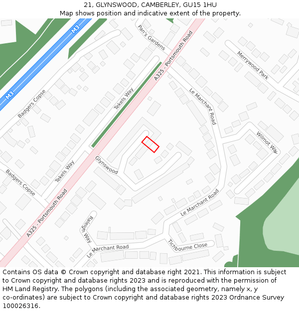 21, GLYNSWOOD, CAMBERLEY, GU15 1HU: Location map and indicative extent of plot