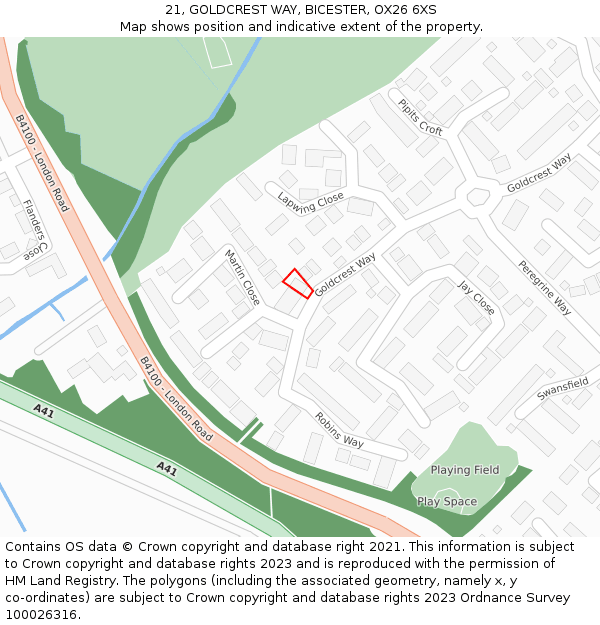 21, GOLDCREST WAY, BICESTER, OX26 6XS: Location map and indicative extent of plot