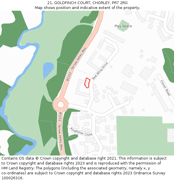 21, GOLDFINCH COURT, CHORLEY, PR7 2RG: Location map and indicative extent of plot