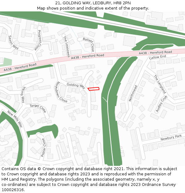 21, GOLDING WAY, LEDBURY, HR8 2PN: Location map and indicative extent of plot