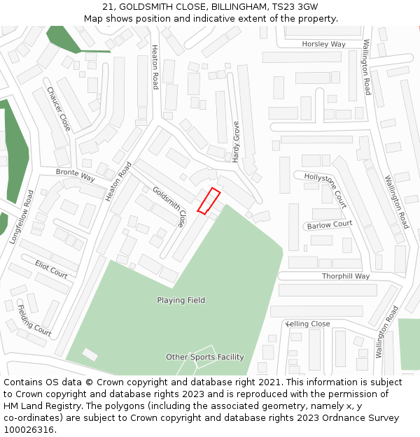 21, GOLDSMITH CLOSE, BILLINGHAM, TS23 3GW: Location map and indicative extent of plot