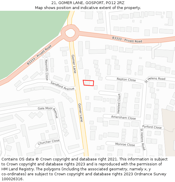 21, GOMER LANE, GOSPORT, PO12 2RZ: Location map and indicative extent of plot