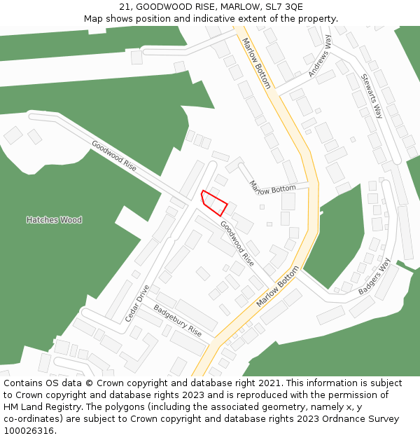 21, GOODWOOD RISE, MARLOW, SL7 3QE: Location map and indicative extent of plot