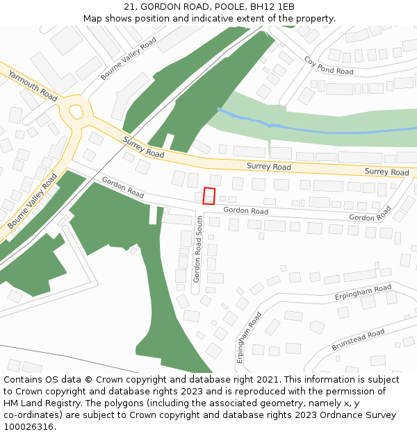 21, GORDON ROAD, POOLE, BH12 1EB: Location map and indicative extent of plot