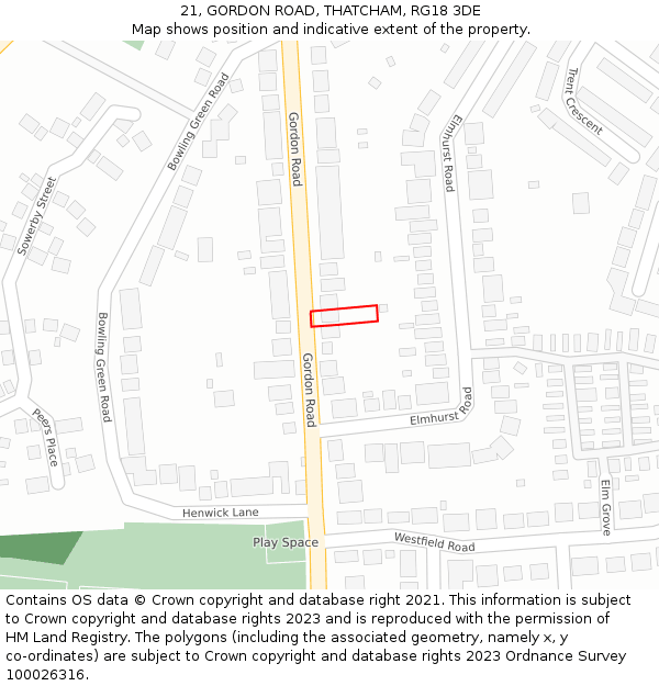 21, GORDON ROAD, THATCHAM, RG18 3DE: Location map and indicative extent of plot
