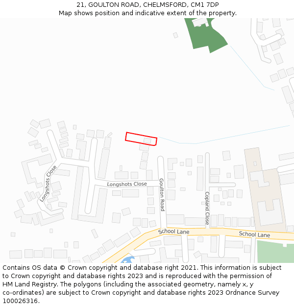 21, GOULTON ROAD, CHELMSFORD, CM1 7DP: Location map and indicative extent of plot