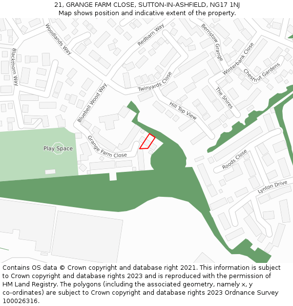 21, GRANGE FARM CLOSE, SUTTON-IN-ASHFIELD, NG17 1NJ: Location map and indicative extent of plot