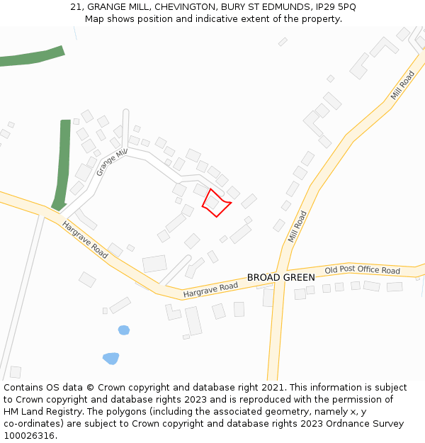 21, GRANGE MILL, CHEVINGTON, BURY ST EDMUNDS, IP29 5PQ: Location map and indicative extent of plot