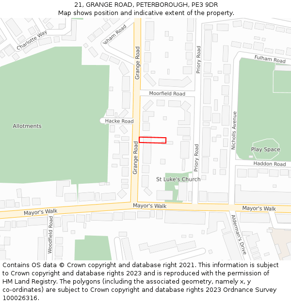 21, GRANGE ROAD, PETERBOROUGH, PE3 9DR: Location map and indicative extent of plot