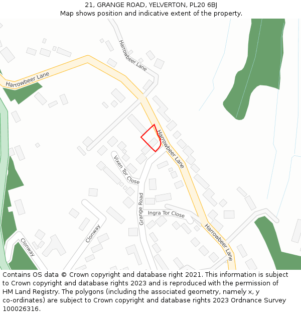 21, GRANGE ROAD, YELVERTON, PL20 6BJ: Location map and indicative extent of plot