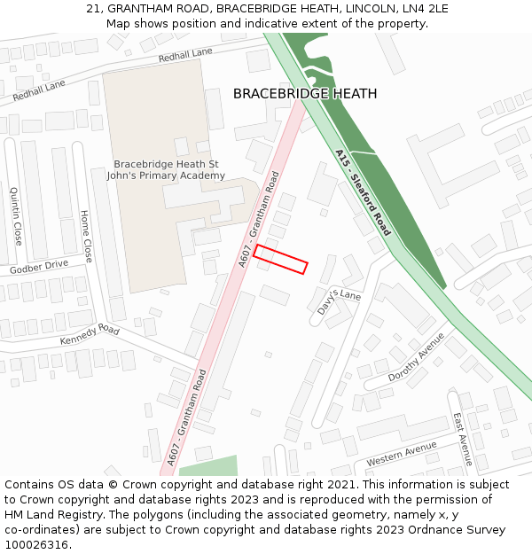21, GRANTHAM ROAD, BRACEBRIDGE HEATH, LINCOLN, LN4 2LE: Location map and indicative extent of plot