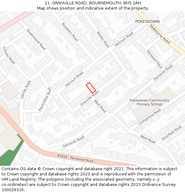21, GRANVILLE ROAD, BOURNEMOUTH, BH5 2AH: Location map and indicative extent of plot