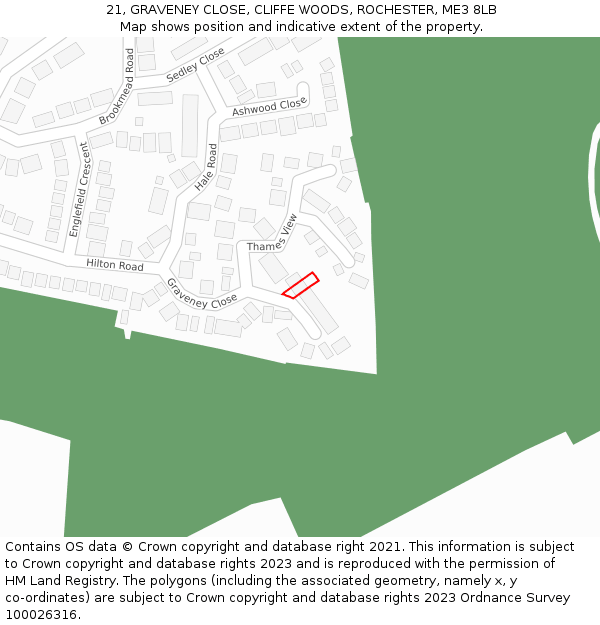 21, GRAVENEY CLOSE, CLIFFE WOODS, ROCHESTER, ME3 8LB: Location map and indicative extent of plot