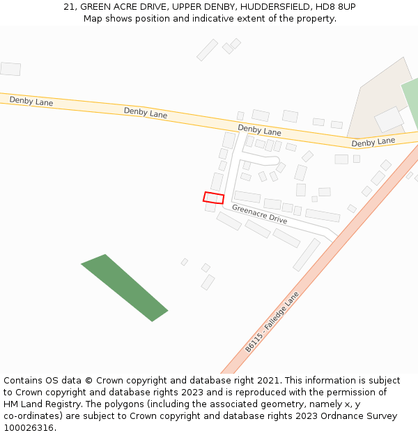 21, GREEN ACRE DRIVE, UPPER DENBY, HUDDERSFIELD, HD8 8UP: Location map and indicative extent of plot