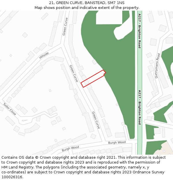 21, GREEN CURVE, BANSTEAD, SM7 1NS: Location map and indicative extent of plot