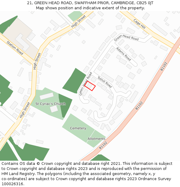 21, GREEN HEAD ROAD, SWAFFHAM PRIOR, CAMBRIDGE, CB25 0JT: Location map and indicative extent of plot