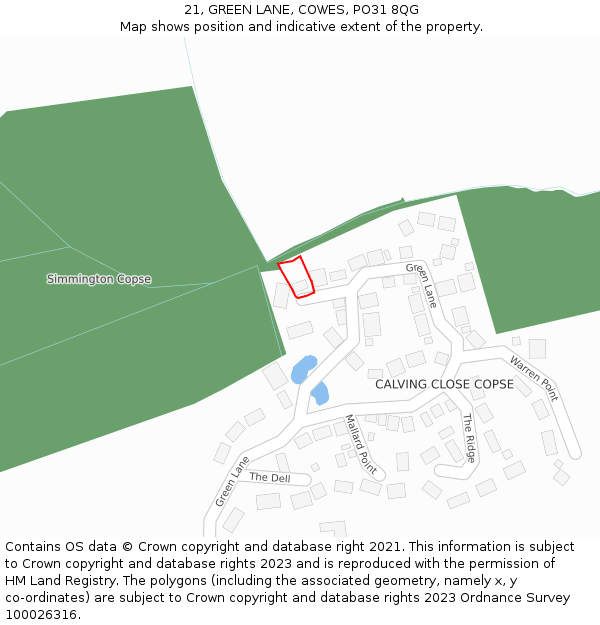 21, GREEN LANE, COWES, PO31 8QG: Location map and indicative extent of plot