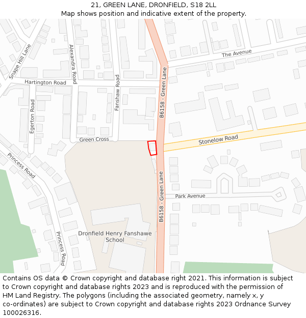 21, GREEN LANE, DRONFIELD, S18 2LL: Location map and indicative extent of plot